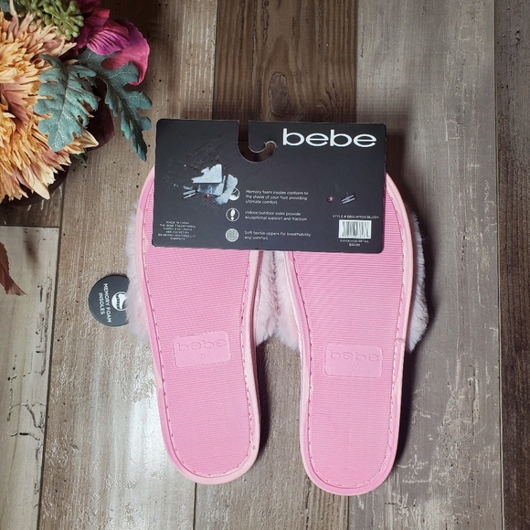 NWT Bebe Pink Fuzzy Women's Memory Foam Slippers Large Size 9 - Picture 7 of 16